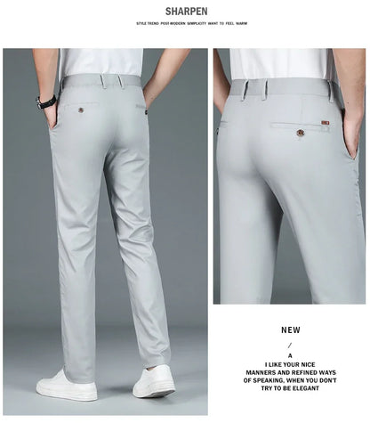 Bamboo Fiber Straight Business Pants Men Summer Clothes Fashion Classic Designer Breathable Casual Long Formal Trouser Male