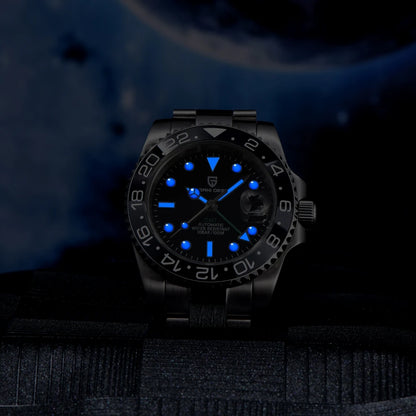 PAGANI DESIGN 40MM Black Gray Dual Tone Automatic Mechanical GMT WATCH Sapphire Glass Stainle Steel Sports luminous Watches men