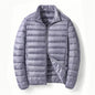 Men White Duck Down Jacket Warm Hooded Ultra Lightweight Packable Coat Winter Water and Wind-Resistant Breathable Down Jacket