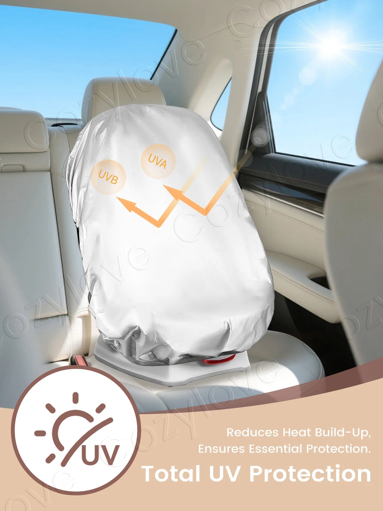 Universal Infant Car  Seat Sun Shade, Covers UV Rays & Reduces Heat for Safer, Cooler Rides — Silver