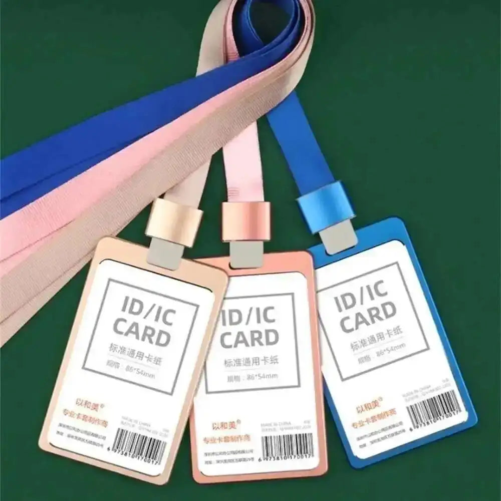 Office Supplies Luxury Metal Material Business Card Holder Credit Id Card Badge Holder With Exquisite Lanyard Custom