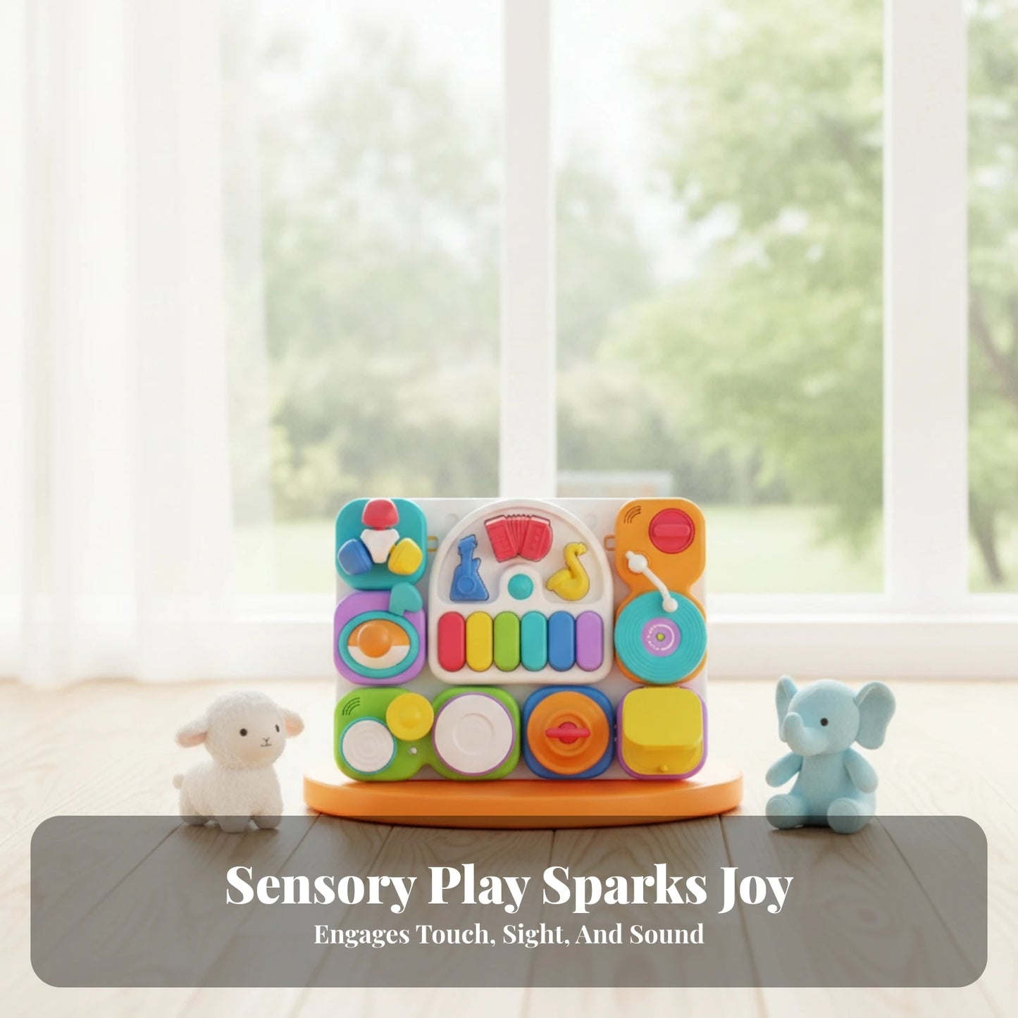 Musical Busy Board with Stand Fine Motor 7-in-1 Musical Toy Board Detachable Portable for Toddlers, Playroom, Nursery