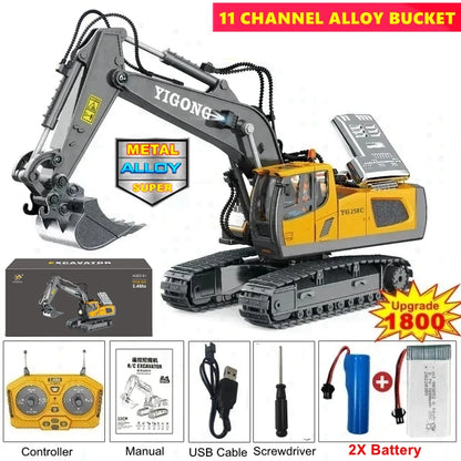 4WD Remote Control Excavator 4x4 Alloy Dump Truck Bulldozer Radio Model RC Car Construction Vehicle with Lights Sound Toy Gift