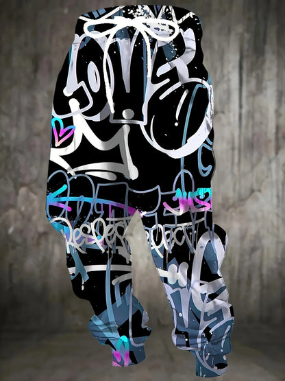 The 2025 autumn new men's long pants are casual fashionable 3D graffiti printed outdoor street and hip-hop
