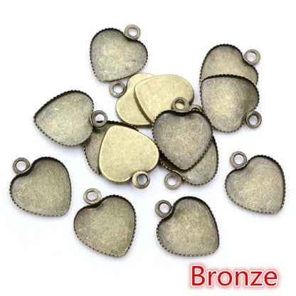 30pcs 12mm Stainless Iron Material Heart Blank Base Setting Fit 12mm Heart Cabochon Pendant Bezel Trays DIY Jewelry Findings