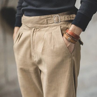 Maden Vintage Khaki Gurkha Pants Adjustable High Waist Casual Cargo Work Pants Classic Straight Trousers Men's Spring and Fall