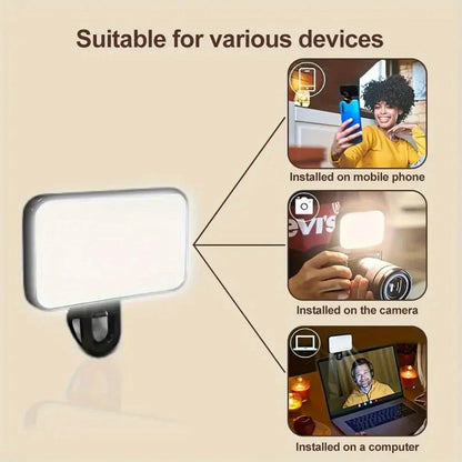 Rechargeable Clip On Selfie Ring Light with 3 Color Modes Adjustable Brightness for Phone Computer Video Calls Photography