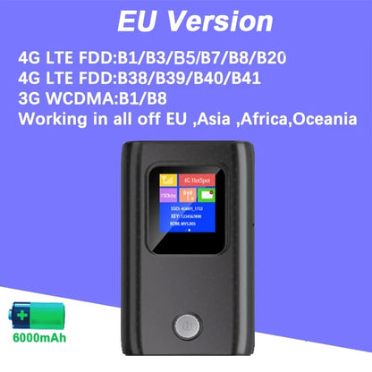 KuWFi CAT4 4G Mobile Router 2.4G Wireless WiFi Hotspot Portable Travel Mini LTE Router SIM Card Slot Built-in 6000mAh Battery