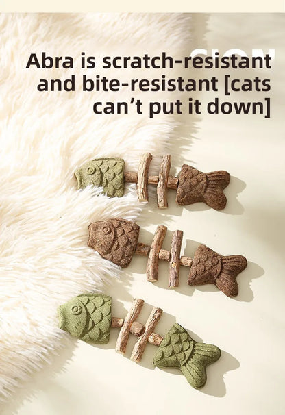 Cat Toy Fish Bone Shape Silvervine Stick Natural Wooden Chew Toy for Kitten Teething Interactive Play