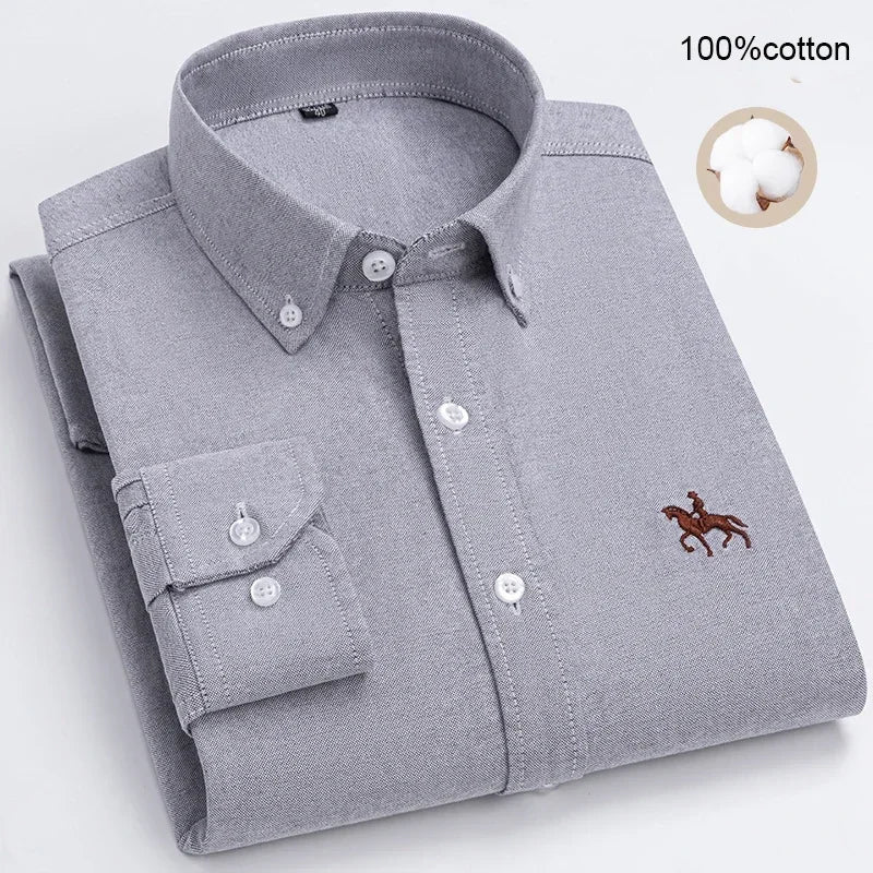 Large Size Full Men's Shirts 100% Pure Cotton Oxford Business Casual Shirt Soft Slim Fit Formal Plain Shirt Long Sleeve Clothes