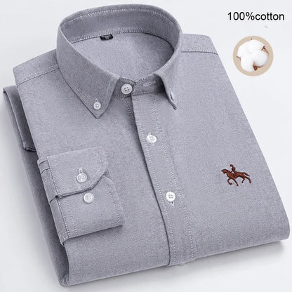 Large Size Full Men's Shirts 100% Pure Cotton Oxford Business Casual Shirt Soft Slim Fit Formal Plain Shirt Long Sleeve Clothes