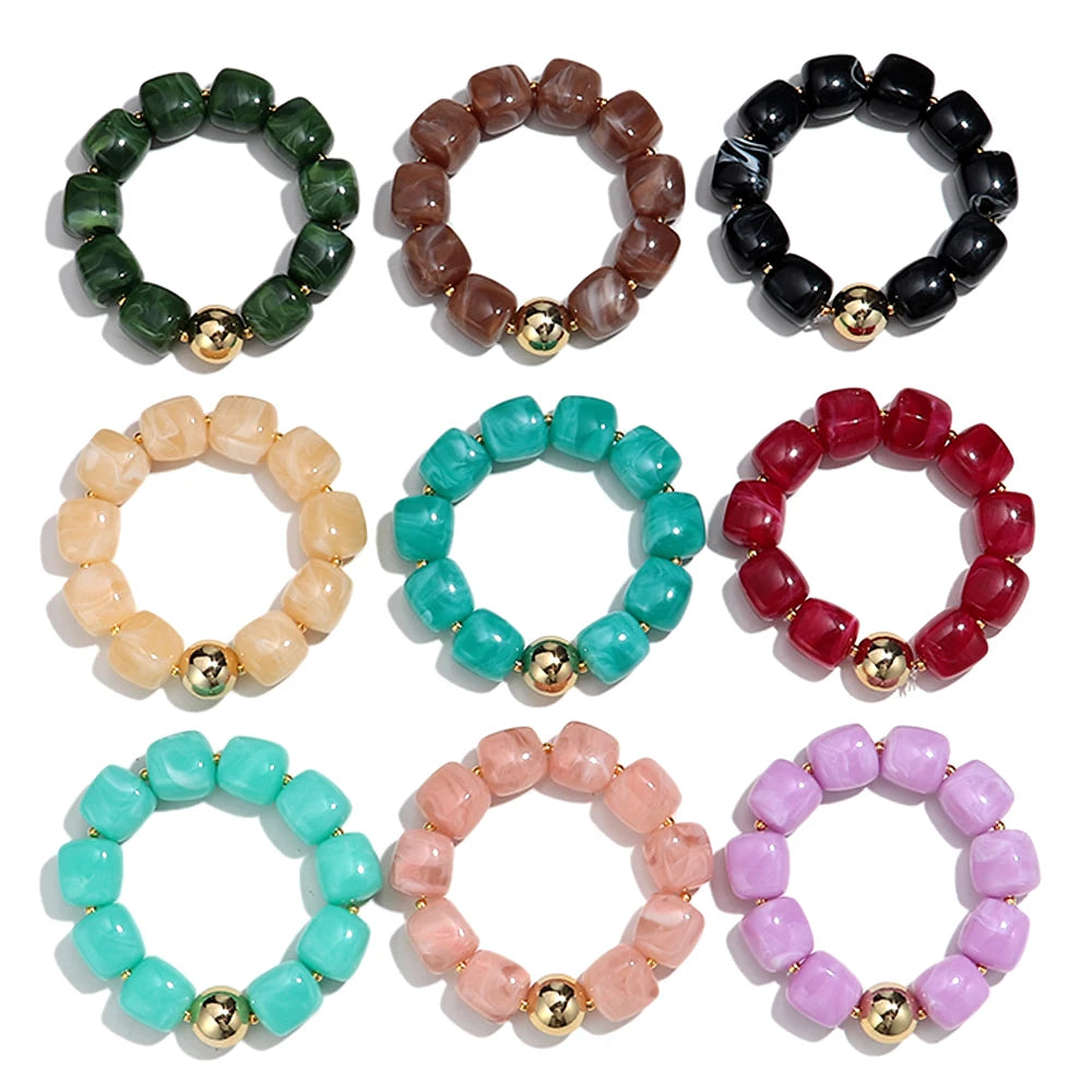 Acrylic Square Beads Elastic Bracelets for Women Boho Irregular Stone Shape Beaded Handmade Bracelet Bangle Retro Jewelry Gifts