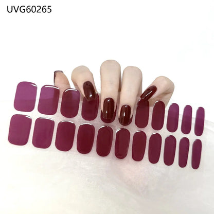 20/22Tips UV Semi cured Gel Nail Stickers Waterproof Long Lasting Full Gel Nail Wraps Press On Nail Decal DIY Manicure