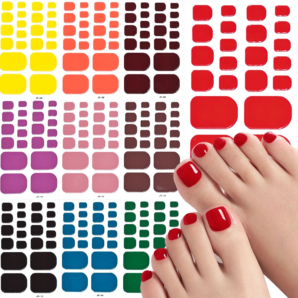 22Tips Solid Color Self-adhesive Gel Stickers for Toe Nails Waterproof Long-lasting Toenail Stickers Toe Full Cover Toenail Wrap