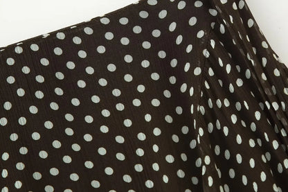 Nlzgmsj 2026 Spring Summer Women's Vintage Black Polka Dot Ruffle Hem Skirt  Asymmetrical Hem Midi Skirt