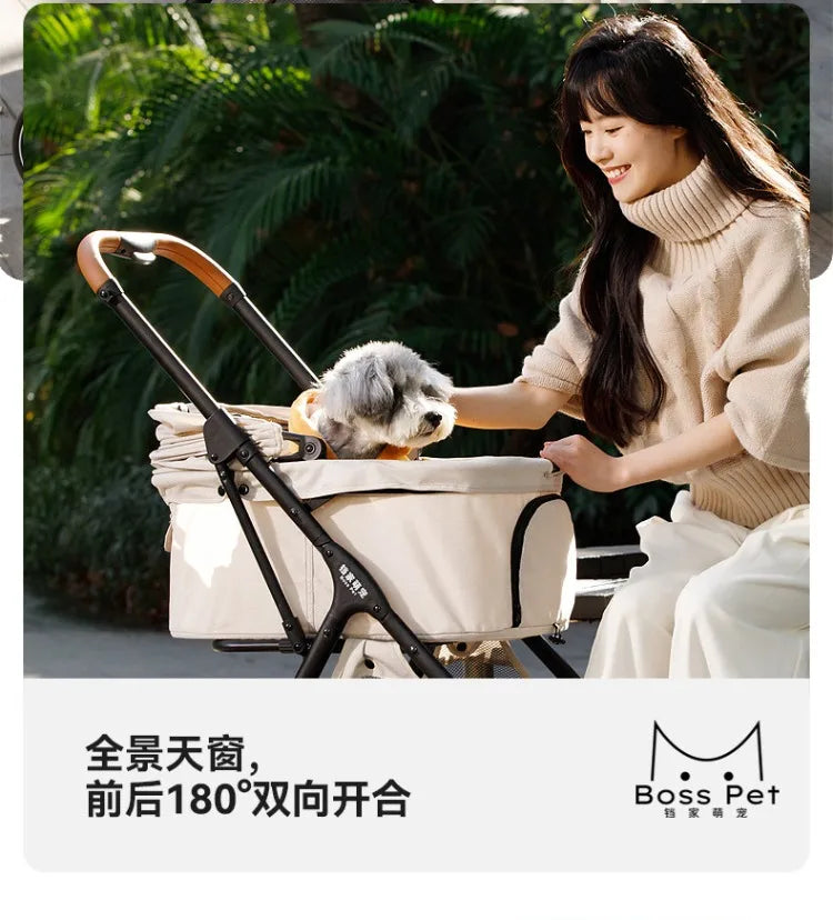 Large Space Detachable Pet Stroller One-Button Fold Portable Travel Cart for Dogs Cats