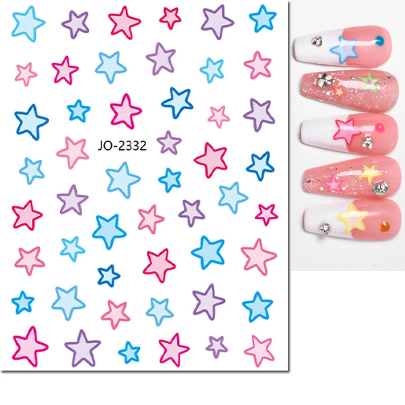 3d Nail Art Stickers Red Black White Love Hearts Stars Clouds French Full Tips Adhesive Nail Decals Slider For Manicure