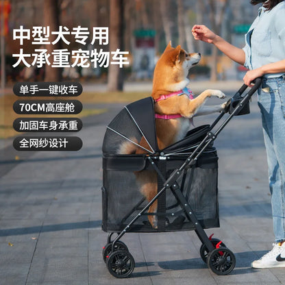 Medium and Large Dog Multi-functional Pet Cart Outdoor Travel Large Walking Dog Cart Portable and Foldable