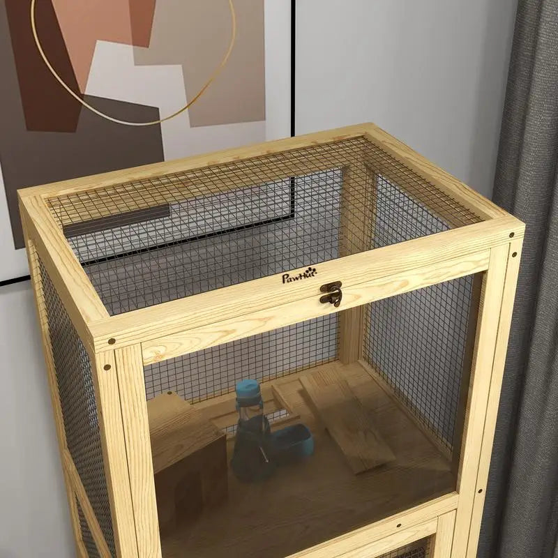 Cage for hamsters or small animals in wood 5 levels with niche balançoire 54 x 38 x 131 cm natural