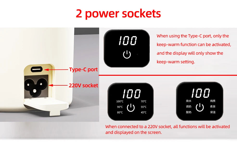 650ml Portable Electric Kettle Travel Boil Water Cup Thermo Pot Smart Teapot Temperature Adjustment Kettle With LED Display