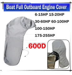 600D Boat Full Outboard Engine Cover Heavy Duty Silver Engine Motor Covers Protector For 6-225HP Waterproof