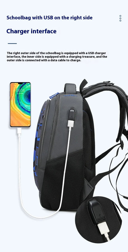 Boys Black Football Backpacks Hard Shell Orthopedic Middle School Student Book Bags USB Charge Multifunctional Bagpack