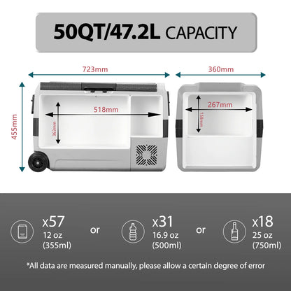 Alpicool T50 50L Compressor Cool Box 12 V Portable Fridge Electric Freezer Box Small Freezer for Car Camping, Truck, Boat and Socket with USB Port, -20°C to 20°C