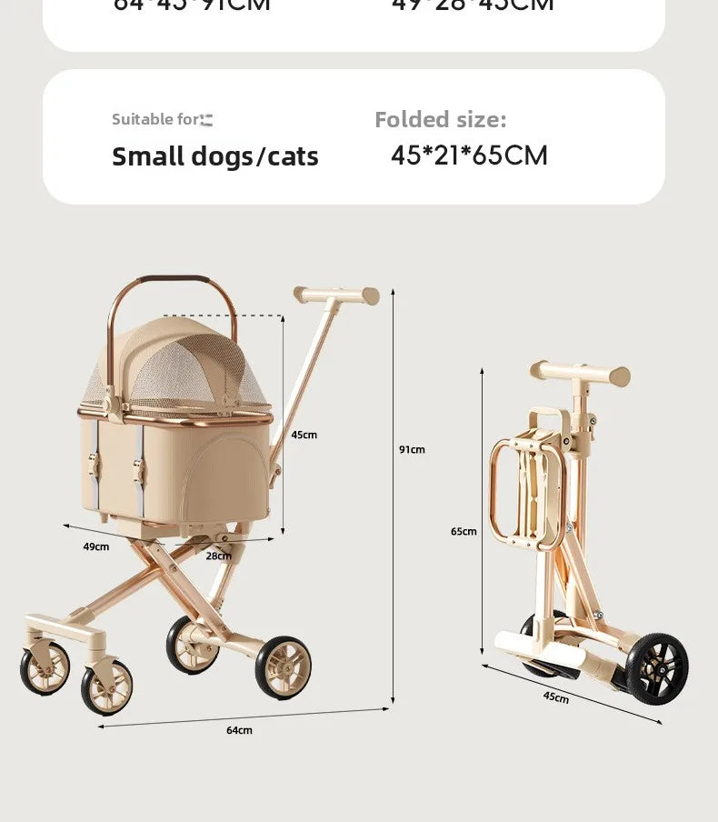 Portable Pet Separable Stroller One Click Easy Fold Cat Carrier Universal Compact Lightweight Baby Dog Travel Pushchair