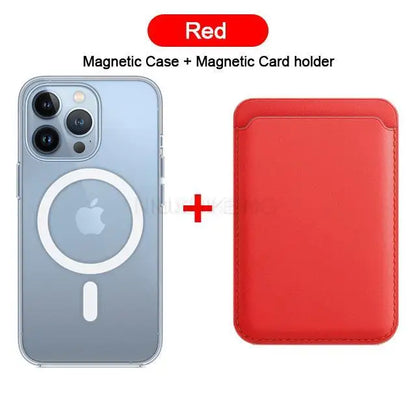 For Magsafe Magnetic Wireless Charging Case For iPhone 15 11 12 13 14 Pro MAX Mini XR XS 7 Plus Leather Wallet Card Holder Cover