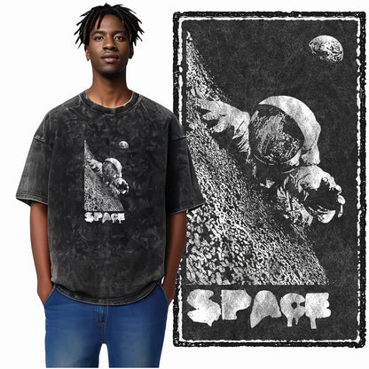 SA ASTRONAUT SPACE THEMES Printed Cotton Acid Washed Graphic Unisex T Shirt Cool Streetwear Men Tshirts Big Size Tee for men