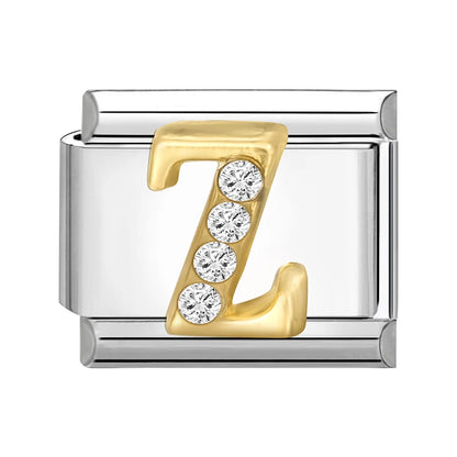 New Girls Italian Bracelet 26 English Letters Charm Stainless Steel Bangle Gold Color Inlaid Zirconia DIY Making Jewelry Gifts
