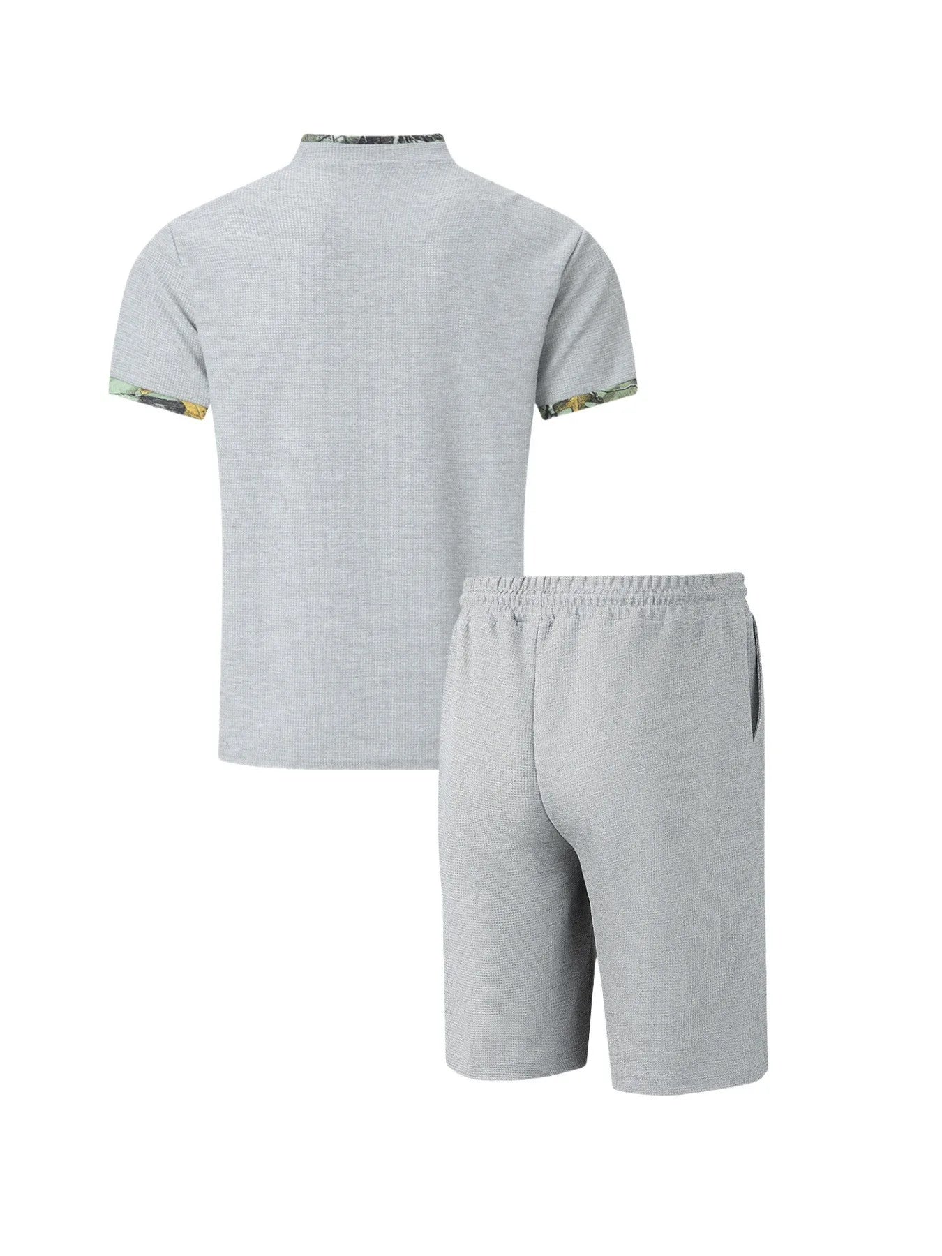 2026 Men Europe and the United States new summer Waffle solid color zip-up lapel short-sleeve suit shorts two sets