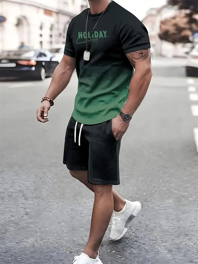 2025 new summer men's sportswear, men's loose fashion clothing, 3D printed T-shirt shorts, men's simple clothing fashion set, li