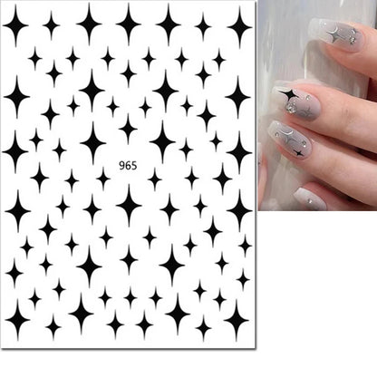 3d Nail Art Stickers Red Black White Love Hearts Stars Clouds French Full Tips Adhesive Nail Decals Slider For Manicure