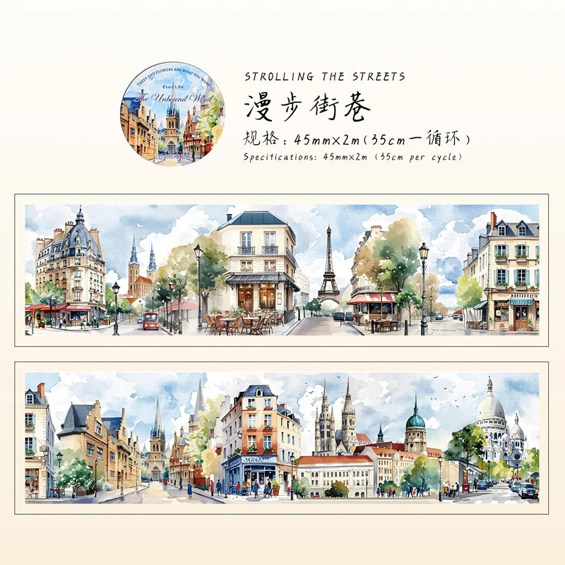 45mm * 2m Free Wind Series Retro Watercolor Landscape PET Stickers Creative Decor DIY Diary Scrapbook Collage Aesthetic Supplies