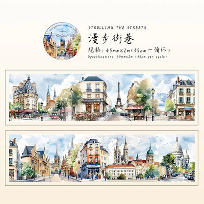 45mm * 2m Free Wind Series Retro Watercolor Landscape PET Stickers Creative Decor DIY Diary Scrapbook Collage Aesthetic Supplies