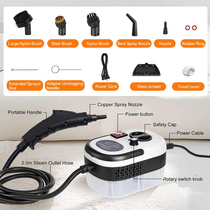 Podofo 2500W Handheld Steam Cleaner Portable Pressurized Steamer 220V EU Plug Deep Cleaning For Car Kitchen Bathroom etc.