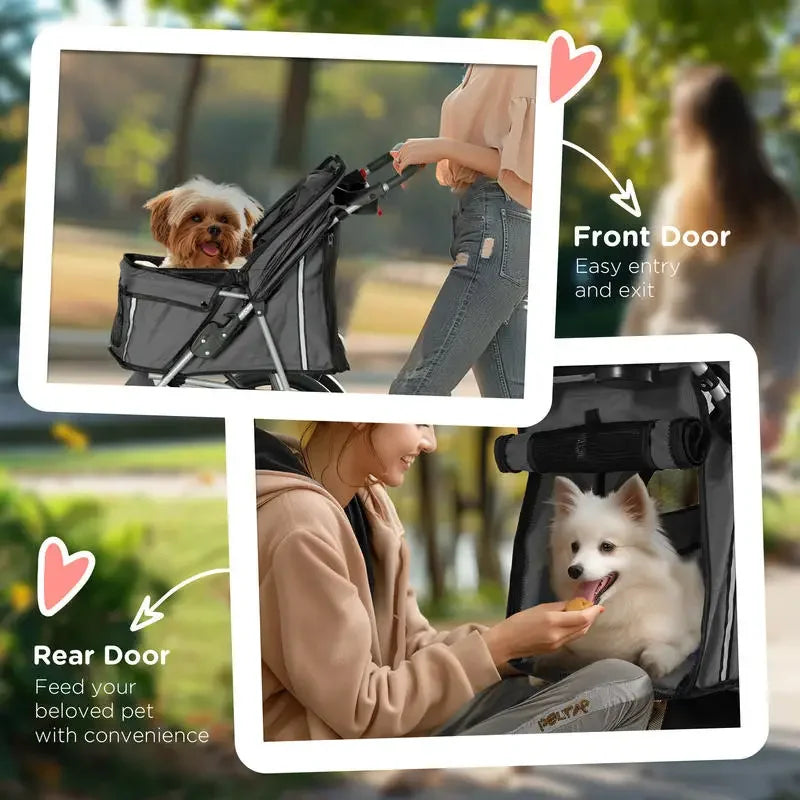 3 Wheel Pet Stroller for Small Dogs and Cats, Foldable Travel Pram with Breathable Mesh and Storage Bag, Sturdy Steel Frame for Walking, Charcoal Grey, 75x45x97 cm, Sturdy, Lightweight, Comfortable, Safe, Space Saving