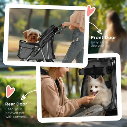 3 Wheel Pet Stroller for Small Dogs and Cats, Foldable Travel Pram with Breathable Mesh and Storage Bag, Sturdy Steel Frame for Walking, Charcoal Grey, 75x45x97 cm, Sturdy, Lightweight, Comfortable, Safe, Space Saving