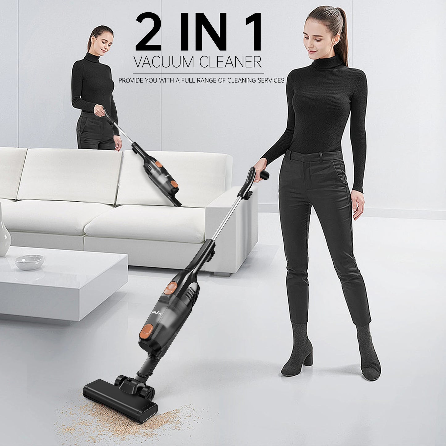 Sejoy 110/220v Corded Vacuum Cleaners 15Kpa Powerful Suction 600W Motor Stick Handheld Vacuum Cleaner for Home Pet Hair Carpet