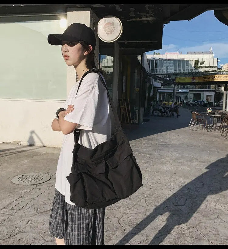 Classic Vintage Canvas Shoulder Bag Women Solid Soft Travel Women Crossbody Bag Large Capacity Fashion Handbag Tote Bag Women