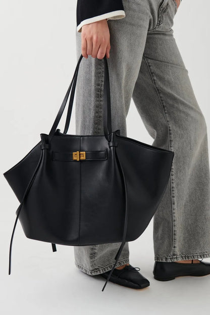 Fashion Large Capacity Trapeze Women Shoulder Bags Designer Metal Lock Handbags High-Quality Pu Leather Big Tote Commute Bag