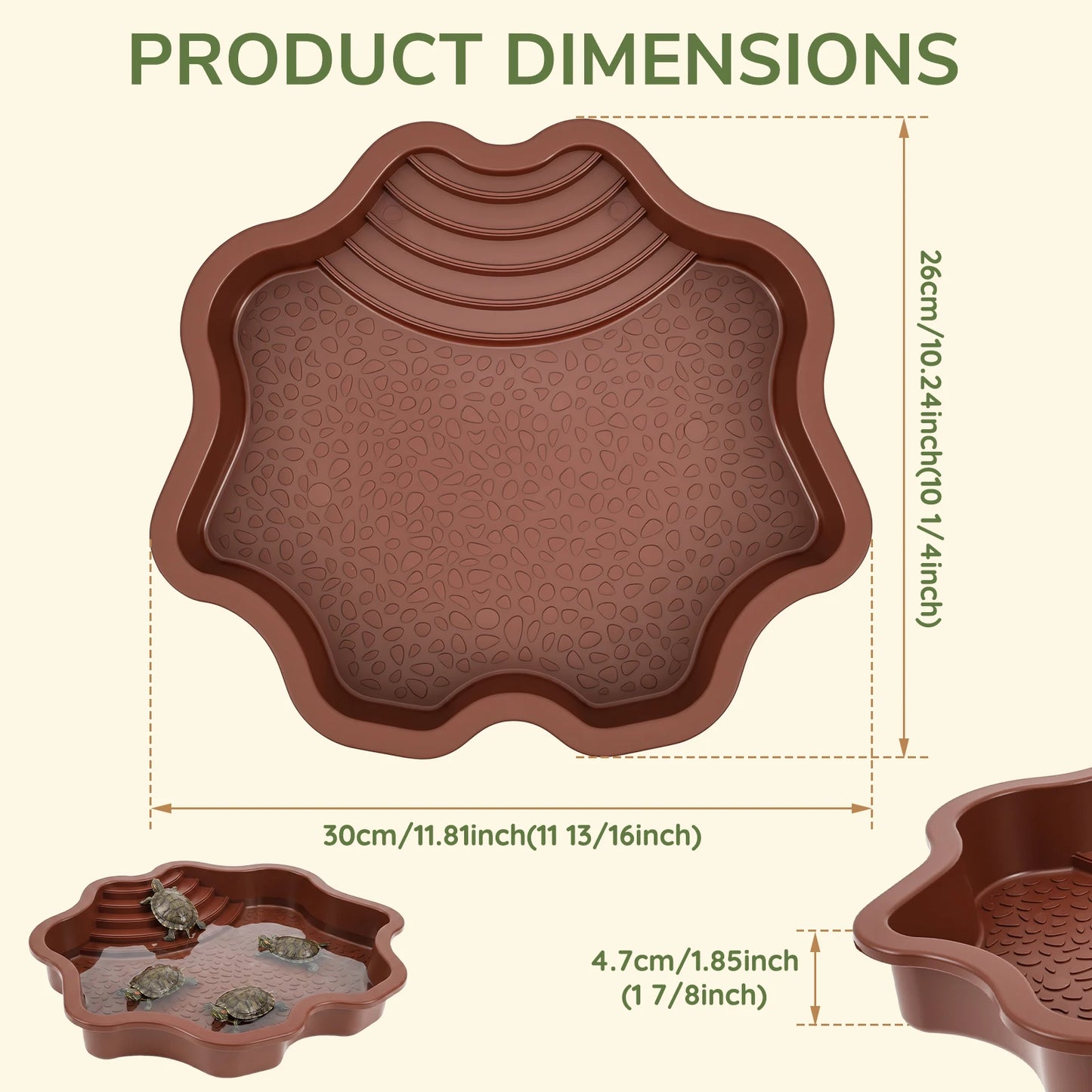 Turtle Bathing Pool Plastic Reptile Water Bowl with Ramp Non Slip Feeding Tray for Tortoise Gecko Frog Snake Terrarium Decor