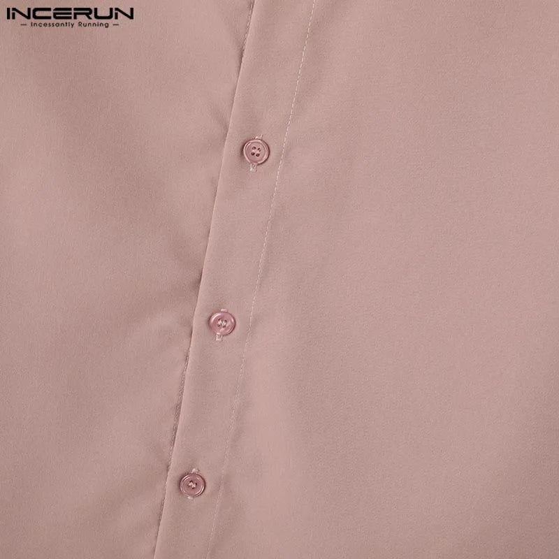 INCERUN Fashion New Men's Tops Backless Bow Design Shirt Sexy Casual Male Solid Comfortable Long Sleeved Lapel Blouse S-5XL 2025
