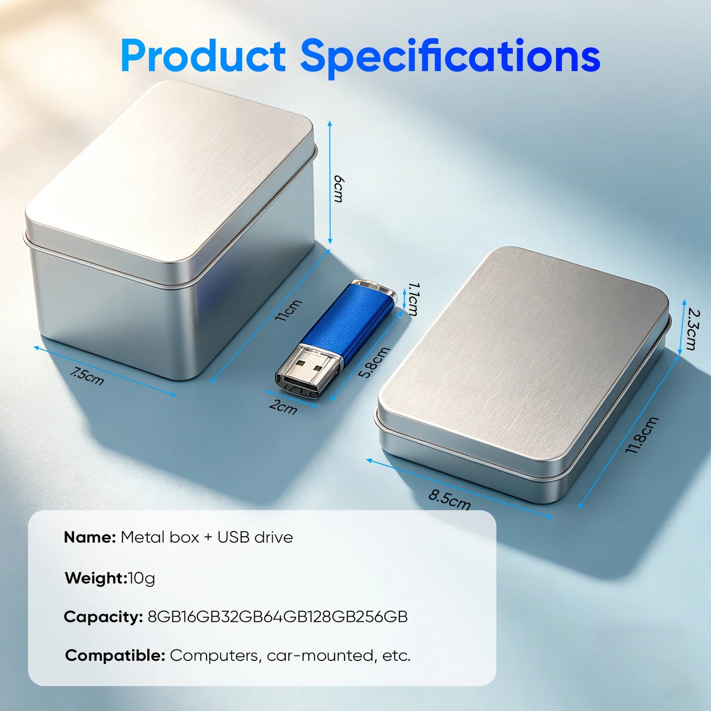 5PCS 10PCS USB Flash Drive 128GB Free Custom Logo Pen Drive 64GB Wholesale Pendrive 32GB Metal Box Memory Stick Storage Device