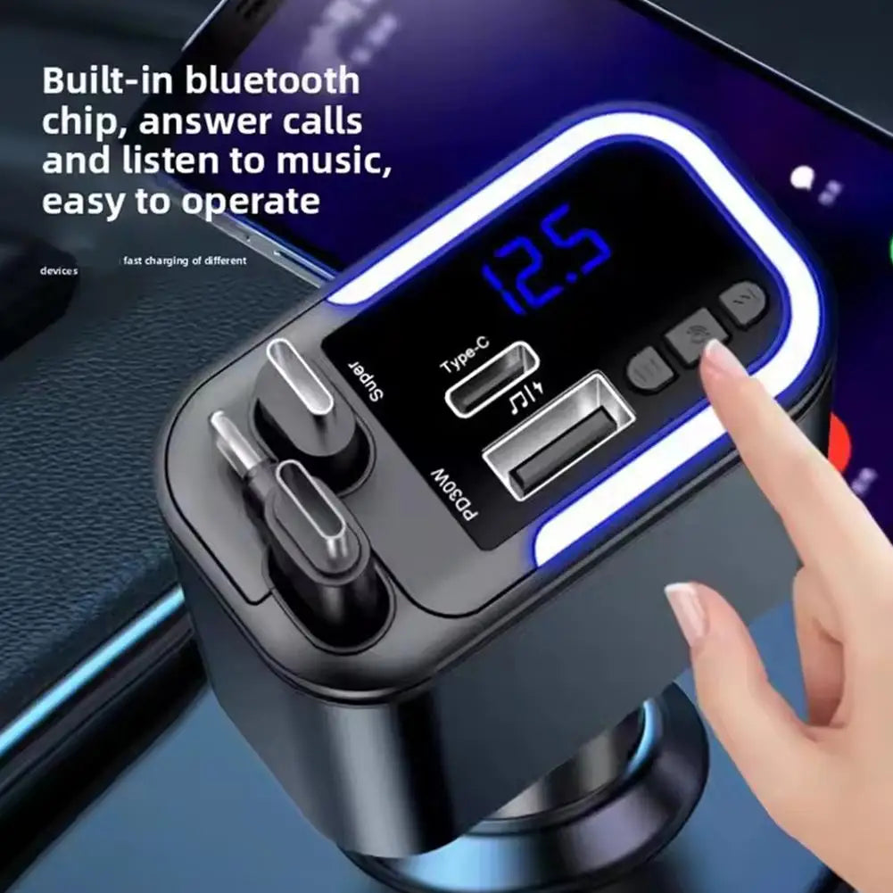 5 In 1 Retractable USB C Car Charger 180W Car Fast Charging Adapter With Atmosphere Lights For IPhone,iPad,Android