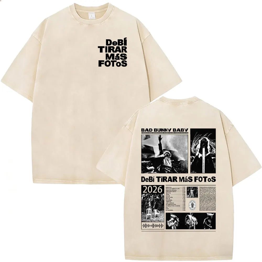 Rapper Bad Bunny Vintage Washed T Shirts Debi Tirar Mas Fotos DTMF T-shirts Men's Clothing Fashion High Quality T-shirt Couples