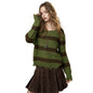 ELFSACK 2025 Autumn New Arrivals Cute Casual Knit Color Accent V Neck Loose Cardigan Sweater For Woman