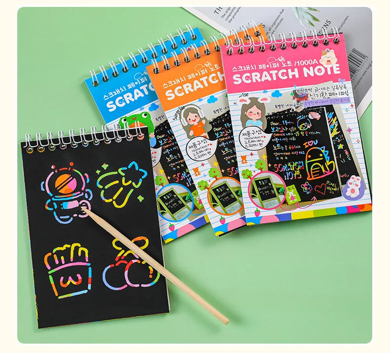 Magic Scratch Art Notebook for Kids DIY Rainbow Drawing Pad Book No-Mess Art Classroom Craft Activity Birthday Favor Gift Set