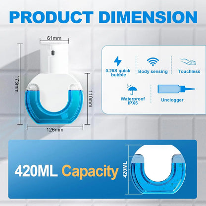 420ML Large Capacity Touchless Desktop Or Wall-Mounted IPX5 Waterproof Smart Infrared Automatic Sense Foam/Liquid Soap Dispenser